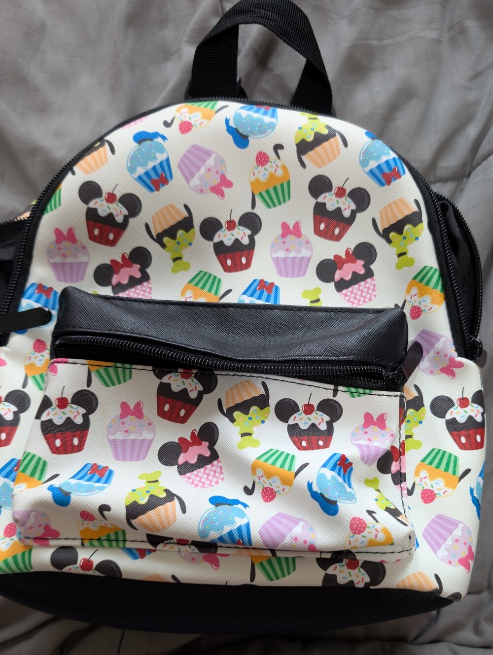 DISNEY MINNIE MOUSE Cupcake Print Mini Backpack White Multi-Color Cupcakes NICE
